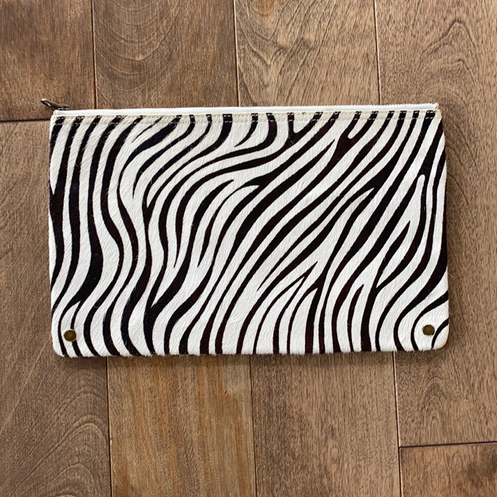 J. Crew Zebra-Print Leather Zip Clutch - Black & White